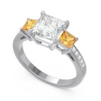 Three Stone Pave Princess Alinda Ring