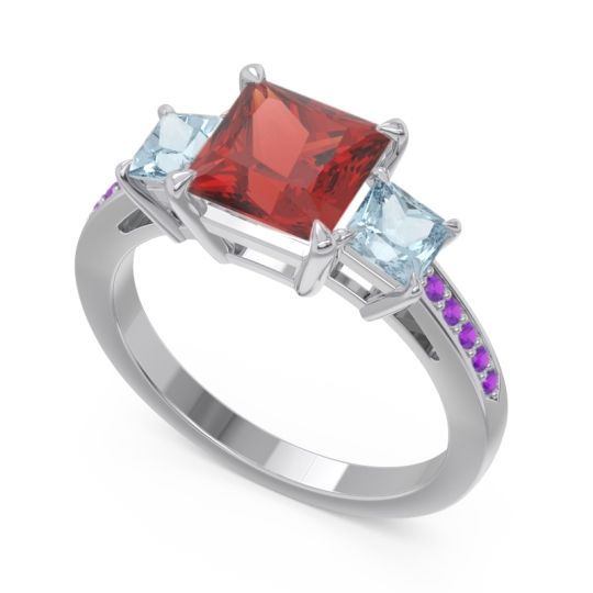 Three Stone Pave Princess Alinda Ring