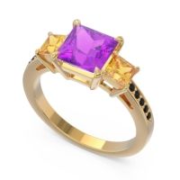 Three Stone Pave Princess Alinda Ring