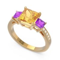 Three Stone Pave Princess Alinda Ring