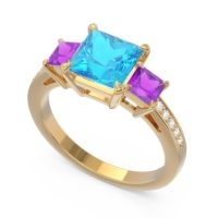 Three Stone Pave Princess Alinda Ring