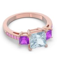 Three Stone Pave Princess Alinda Ring