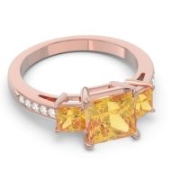 Three Stone Pave Princess Alinda Ring