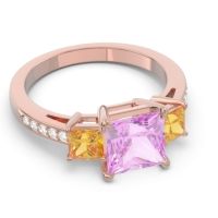 Three Stone Pave Princess Alinda Ring