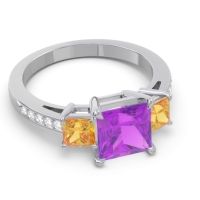 Three Stone Pave Princess Alinda Ring