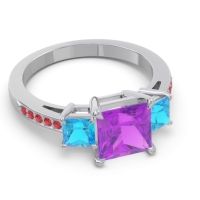 Three Stone Pave Princess Alinda Ring