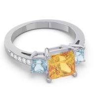 Three Stone Pave Princess Alinda Ring