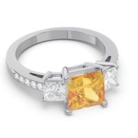 Three Stone Pave Princess Alinda Ring