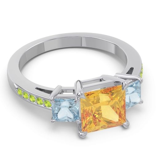 Three Stone Pave Princess Alinda Ring