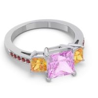 Three Stone Pave Princess Alinda Ring