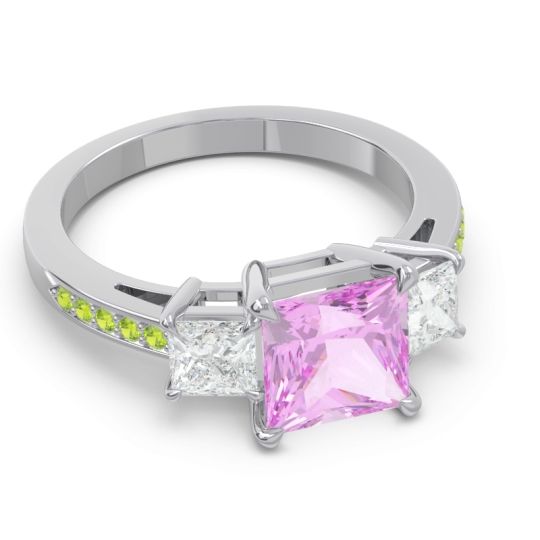 Three Stone Pave Princess Alinda Ring