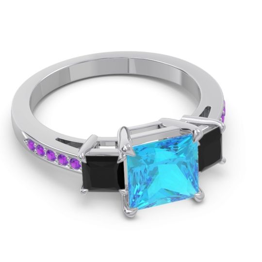 Three Stone Pave Princess Alinda Ring