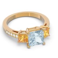 Three Stone Pave Princess Alinda Ring