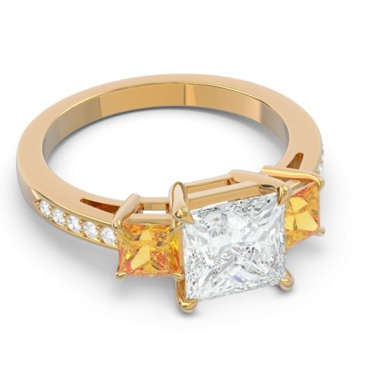 Three Stone Pave Princess Alinda Ring