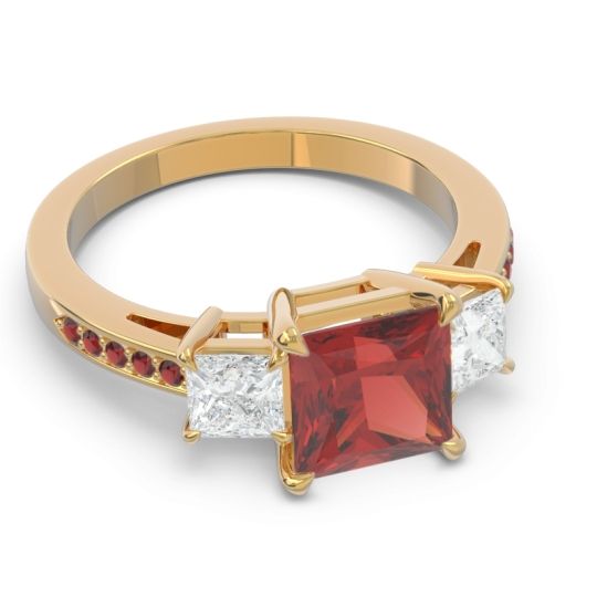 Three Stone Pave Princess Alinda Ring