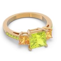 Three Stone Pave Princess Alinda Ring