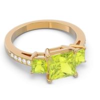 Three Stone Pave Princess Alinda Ring