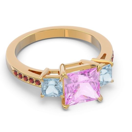 Three Stone Pave Princess Alinda Ring
