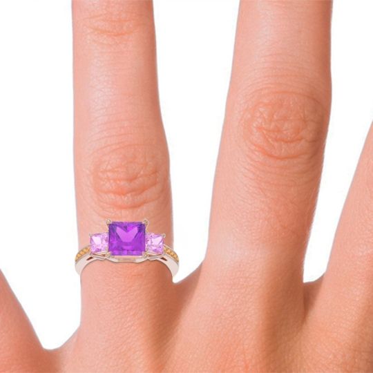 Three Stone Pave Princess Alinda Ring