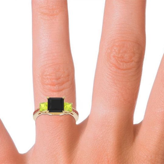 Three Stone Pave Princess Alinda Ring