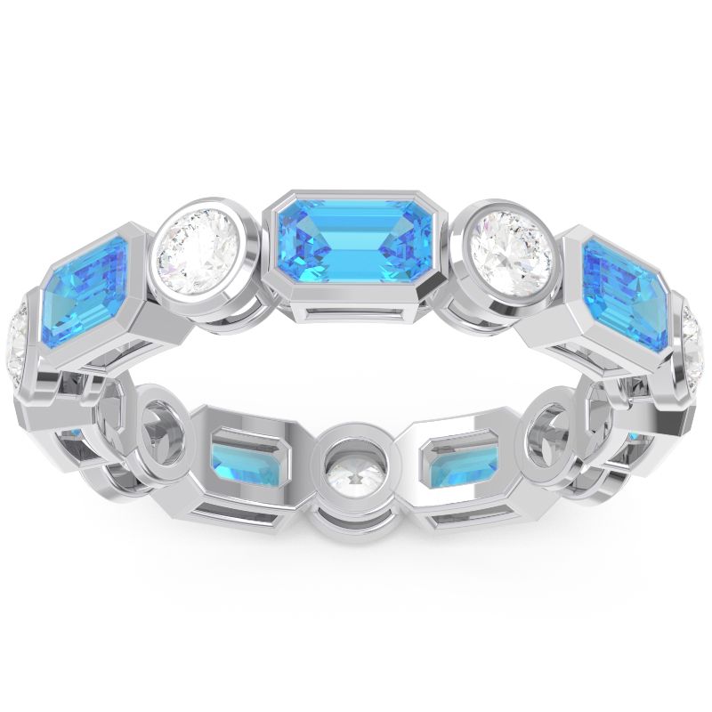 Eternity Methati Swiss Blue Topaz Band with Diamond in 14k White Gold