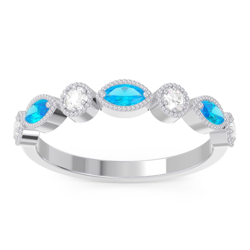 Half Eternity Zanais Swiss Blue Topaz Band with Diamond in 14k White Gold