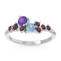 Amethyst Fashion Ring In Palladium With Aquamarine And Garnet – Akasha Simple Ring