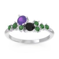 Amethyst Fashion Ring In Palladium With Black Onyx And Emerald – Akasha Simple Ring