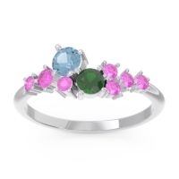 Aquamarine Fashion Ring In Palladium With Emerald And Pink Tourmaline – Akasha Simple Ring