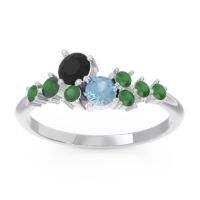 Black Onyx Fashion Ring In Palladium With Aquamarine And Emerald – Akasha Simple Ring