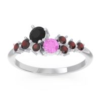 Black Onyx Fashion Ring In Palladium With Pink Tourmaline And Garnet – Akasha Simple Ring