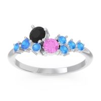 Black Onyx Fashion Ring In Palladium With Pink Tourmaline And Swiss Blue Topaz – Akasha Simple Ring