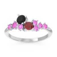 Black Onyx Fashion Ring In Palladium With Ruby And Pink Tourmaline – Akasha Simple Ring