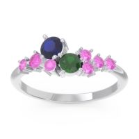 Blue Sapphire Fashion Ring In 18k White Gold With Emerald And Pink Tourmaline – Akasha Simple Ring