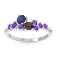 Blue Sapphire Fashion Ring In Palladium With Garnet And Amethyst – Akasha Simple Ring
