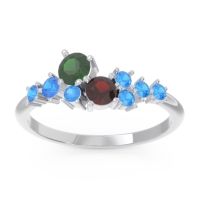 Emerald Fashion Ring In 18k White Gold With Garnet And Swiss Blue Topaz – Akasha Simple Ring
