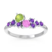 Peridot Fashion Ring In Palladium With Pink Tourmaline And Amethyst – Akasha Simple Ring