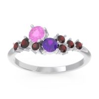 Pink Tourmaline Fashion Ring In Palladium With Amethyst And Garnet – Akasha Simple Ring