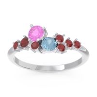 Pink Tourmaline Fashion Ring In Palladium With Aquamarine And Ruby – Akasha Simple Ring