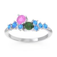 Pink Tourmaline Fashion Ring In Palladium With Emerald And Swiss Blue Topaz – Akasha Simple Ring