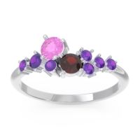 Pink Tourmaline Fashion Ring In Palladium With Garnet And Amethyst – Akasha Simple Ring