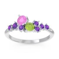 Pink Tourmaline Fashion Ring In Palladium With Peridot And Amethyst – Akasha Simple Ring