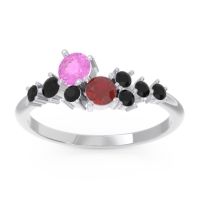 Pink Tourmaline Fashion Ring In Palladium With Ruby And Black Onyx – Akasha Simple Ring