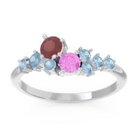 Ruby Fashion Ring In Palladium With Pink Tourmaline And Aquamarine – Akasha Simple Ring