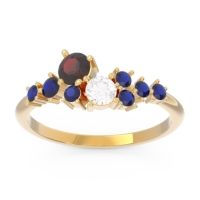 Garnet Fashion Ring In 18k Yellow Gold With Diamond And Blue Sapphire – Akasha Simple Ring