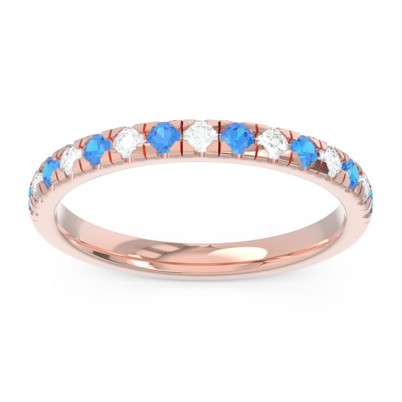 Half Eternity Aphalaka Swiss Blue Topaz Band with Diamond in 14k Rose Gold