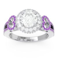 Diamond Ring In 14k White Gold With Amethyst Rati Round Halo Ring
