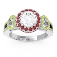 Diamond Ring In Palladium With Garnet And Peridot Rati Round Halo Ring