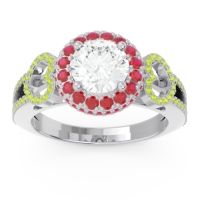 Diamond Ring In Palladium With Ruby And Peridot Rati Round Halo Ring