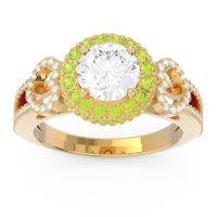 Diamond Engagement Ring In 14k Yellow Gold With Peridot - Rati Round Halo Ring
